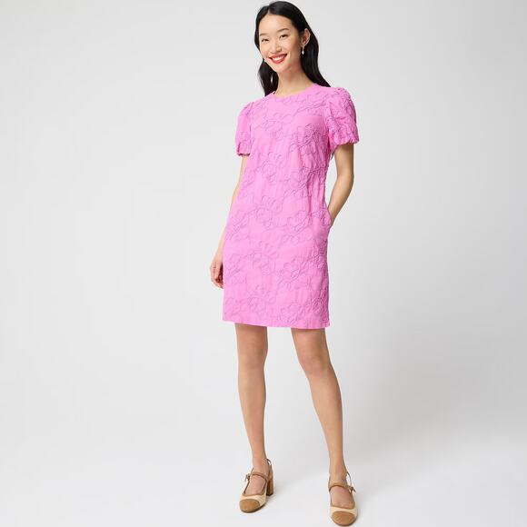 J Crew Factory Dresses & Skirts - NWT J Crew Factory Embroidered Puff-Sleeve Mini Dress Coquette Pink Size 14
